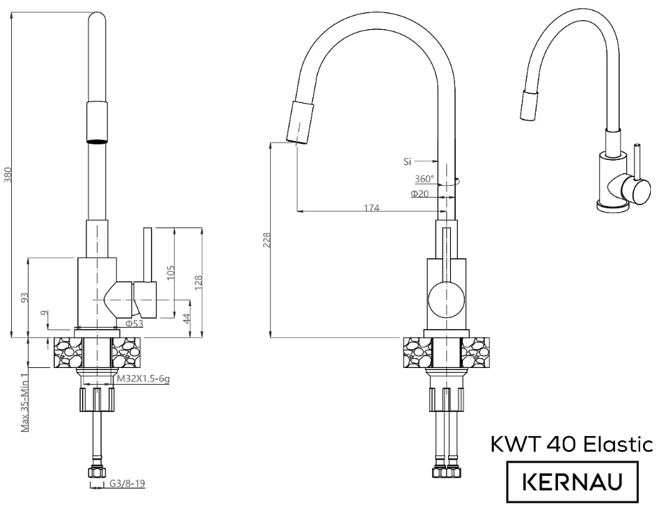 KSS E 40 1B Dark Inox + KWT 40 Elastic Black